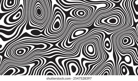 Forma orgânica traquinada Ondas Ondulação Padrão preto e branco padrão de onda retro lembrando ilusões ópticas