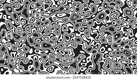 Forma orgánica Trippy Ondas Ondulación Patrón patrón de onda retro en blanco y negro que recuerda ilusiones ópticas