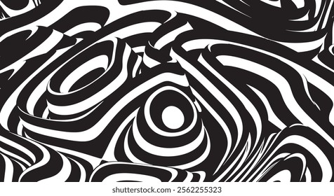 Trippy organic shape Waves Ripple Pattern black and white retro wave pattern reminding optical illusions
