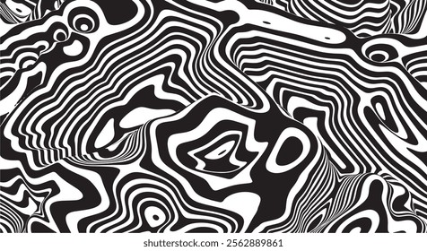 Trippy organic shape Waves Ripple Pattern black and white retro wave pattern reminding optical illusions