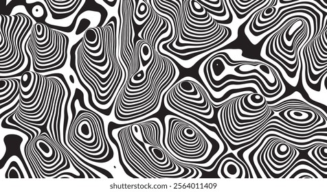 Trippy organic shape Waves Ripple Pattern black and white retro wave pattern reminding optical illusions