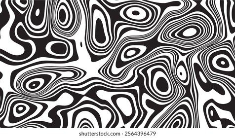 Trippy organic shape Waves Ripple Pattern black and white retro wave pattern reminding optical illusions