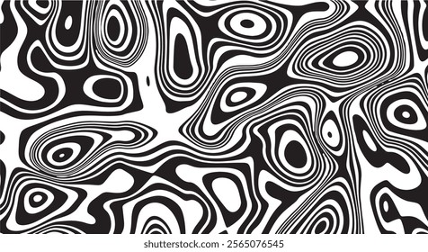 Trippy organic shape Waves Ripple Pattern black and white retro wave pattern reminding optical illusions