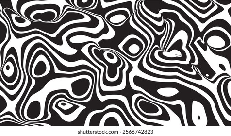 Trippy organic shape Waves Ripple Pattern black and white retro wave pattern reminding optical illusions
