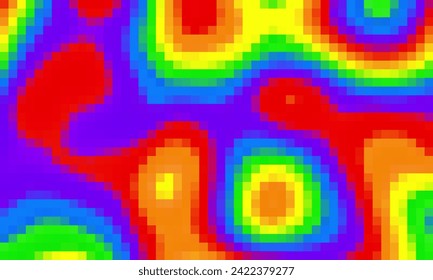Trippy psychedelic colorful neon geometric shapes abstract background, Pixelated vector pattern