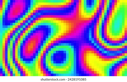Trippy psychedelic colorful neon geometric shapes abstract background, Pixelated vector pattern