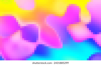 Trippy psychedelic colorful neon geometric shapes abstract background, Pixelated vector pattern