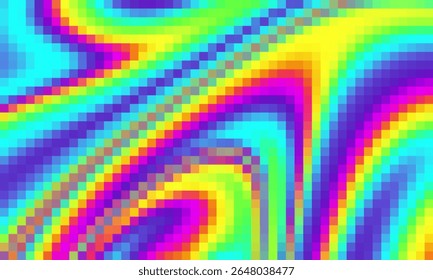 Trippy psychedelic colorful neon geometric shapes abstract background, Pixelated vector pattern