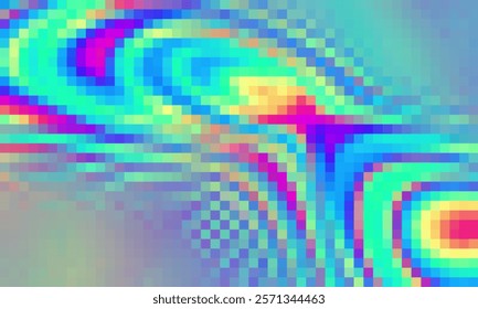 Trippy psychedelic colorful rainbow geometric shapes abstract background, Pixelated vector pattern