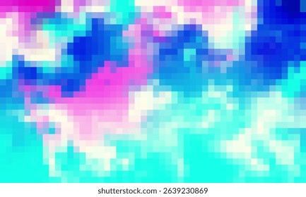 Trippy psychedelic colorful rainbow geometric shapes abstract background, Pixelated vector pattern