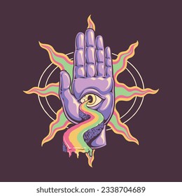 trippy psychedelic hand eyes illustration for tshirt design, logo, or stickers