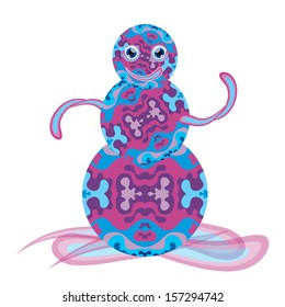 Trippy psychedelic pattern snowman character vector illustration