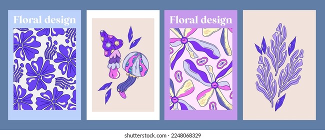 Trippy psychedelic poster for design. Retro acid background. Retro y2k psychedelic design. Geometric art. Abstract trippy art. Floral poster