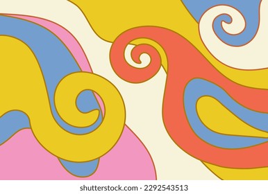 Trippy psychedelic vintage background. Abstract banner with swirls and bizarre shapes