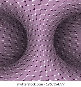 Trippy purple torus inside. Vector dizzy moving optical illusion illustration.