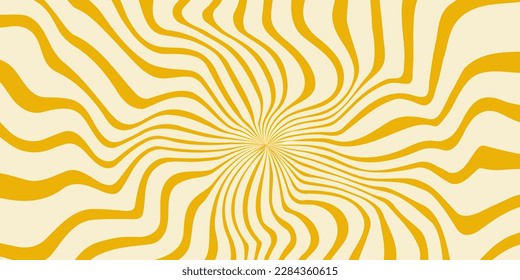 Trippy radial burst background. Psychedelic spiral wavy wallpaper. Linear sunburst swirl. Twisted and distorted curly texture. Vector 