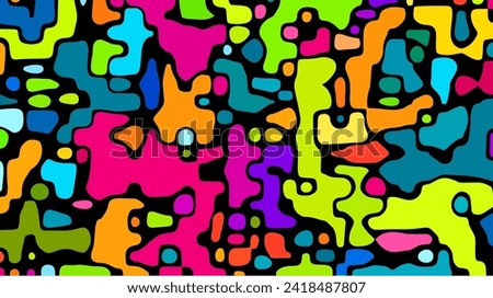 Trippy shapes psychedelic pattern. Neon color organic irregular blob background. Groovy abstract wallpaper. Curvy liquid texture print. Vector lllustration eps 10.