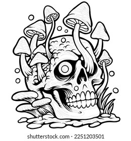 Trippy Skull hand draw Vector Design coloring page 