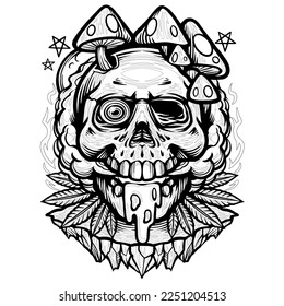 Trippy Skull hand draw Vector Design coloring page. 