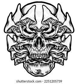 Trippy Skull hand draw Vector Design coloring page. 