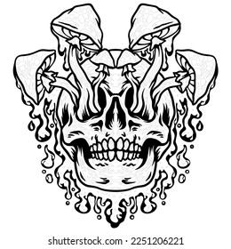 Trippy Skull hand draw Vector Design coloring page. 