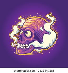 Trippy Skull Head Smoke Illustration for your work Logo, mascot merchandise t-shirt, stickers and Label designs, poster, greeting cards advertising business company or brands.