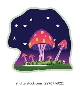 Trippy skull mushroom cartoon  Vector template