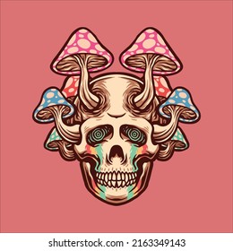 trippy skull mushroom vector