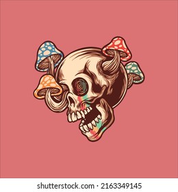 Trippy Skull Mushroom Vector Design