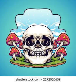 Trippy skull and mushroom vector illustration