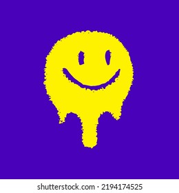 Trippy smile emoji face, illustration for t-shirt, sticker, or apparel merchandise. With modern pop and retro style.