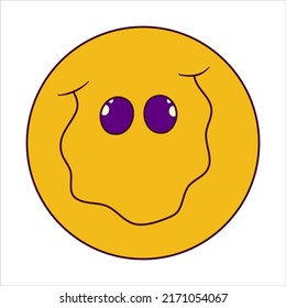 Trippiges Lächeln im trendigen Stil. Vektorgrafik. Retro-Cartoon-Symbol mit orangefarbenem Trippy-Lächeln auf weißem Hintergrund. Daisy Blume mit Gesicht. Retro-y2k-Stil