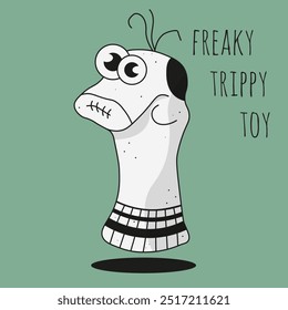 Trippy sock toy template design. Weird flat vector art can used children t-shirt print book illustration poster cover design.