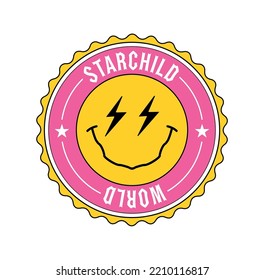 Trippy Star Happy Face, Smiling. Starchild World Free Vector