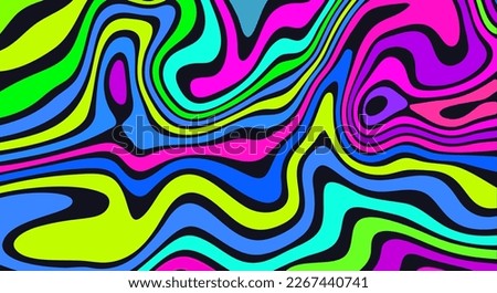 Trippy strip psychedelic pattern. Neon color wavy background. Groovy abstract wallpaper. Curvy liquid texture print. Vector line illustration.