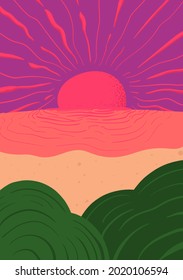 Trippy sunset hipster poster template design. Editable.