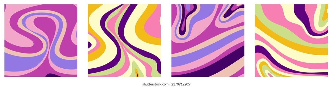 Trippy-trendiger Hintergrund Set Psychedelisches Design. y2k, 70er, Hippie-Stil. Abstrakte Blumengrafik. Vektorgrafik-Design. Psychedelische Welle.