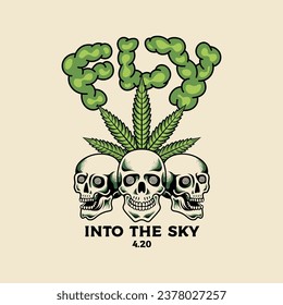 Trippy Vector Illustration of a Skull and Leaves perfect for tees, wall design