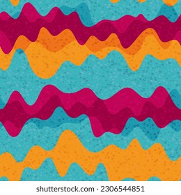 Trippy wave liquid vector seamless pattern. Wavy flowing stripes texture. Horizontal curly geometry wrapping. Cambered fabric print design. Wave flow splash fluid shapes swatch.