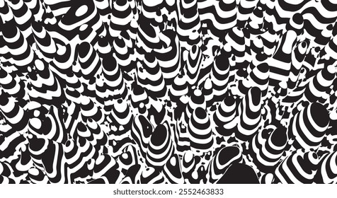Trippy Waves Ripple Pattern. Black and white retro wave pattern reminding optical illusions