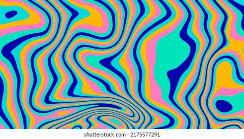 Trippy Wavy Background In Style Of Psychedelic 60s And 70s In Bright Acidic Colors.