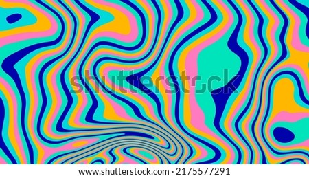 Trippy wavy background in style of psychedelic 60s and 70s in bright acidic colors.
