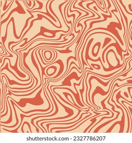 Trippy wavy pattern in red and beige color. Abstract retro groovy background. Psychedelic swirl backdrop in 70s style. Square vector cover for social media post. Hippie aesthetic art.
