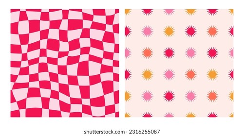 Patrón giratorio trippy y ondulado conjunto de colores rosados