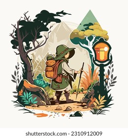 Trips to the countryside. Geocaching search for hidden treasures in nature. Cartoon vector illustration. isolated white background