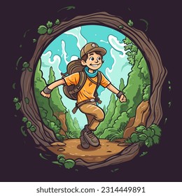 Trips to the countryside. Geocaching search for hidden treasures in nature. Cartoon vector illustration. isolated white background