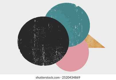 Triptych, abstract art background. Composition of geometric shapes, color blocks, minimalist artwork. Paint spots, modern art, vector illustration