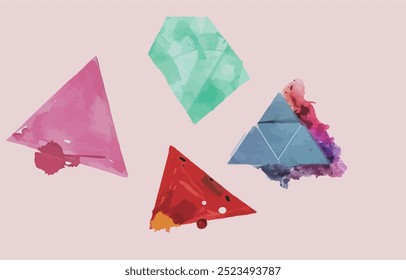 Triptych, abstract art background. Composition of geometric shapes, color blocks, minimalist artwork. Paint spots, modern art, vector illustration