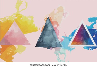 Tríptico, fondo de arte abstracto. Composición de Formas geométricas, bloques de color, ilustraciones minimalistas. Puntos de pintura, arte moderno, Ilustración vectorial