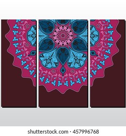 Triptych artwork with mandala
